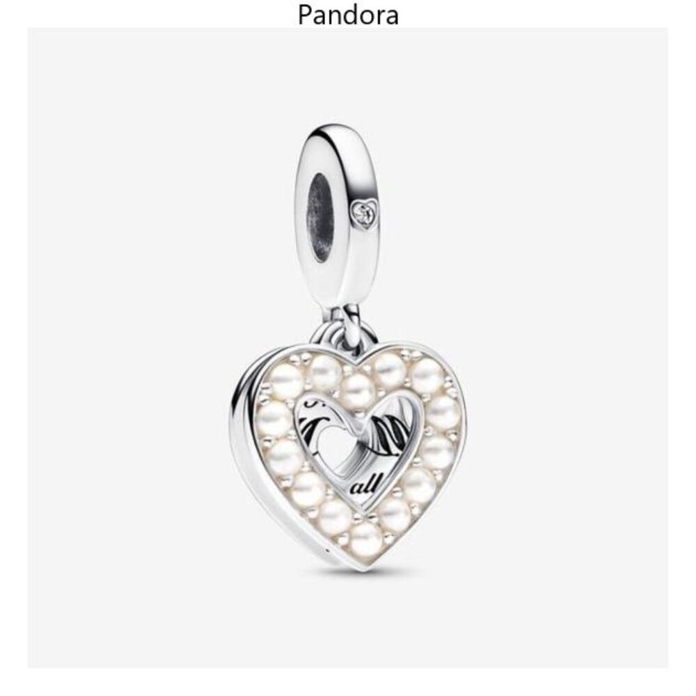Pandora Pearlescent White Heart Double Dangle Charm